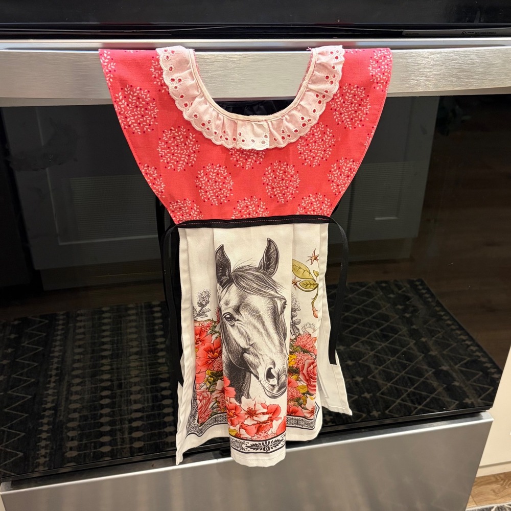 Handmade Horse Hanging Kitchen Towel Dress Pink Western Farmhouse Oven Towel